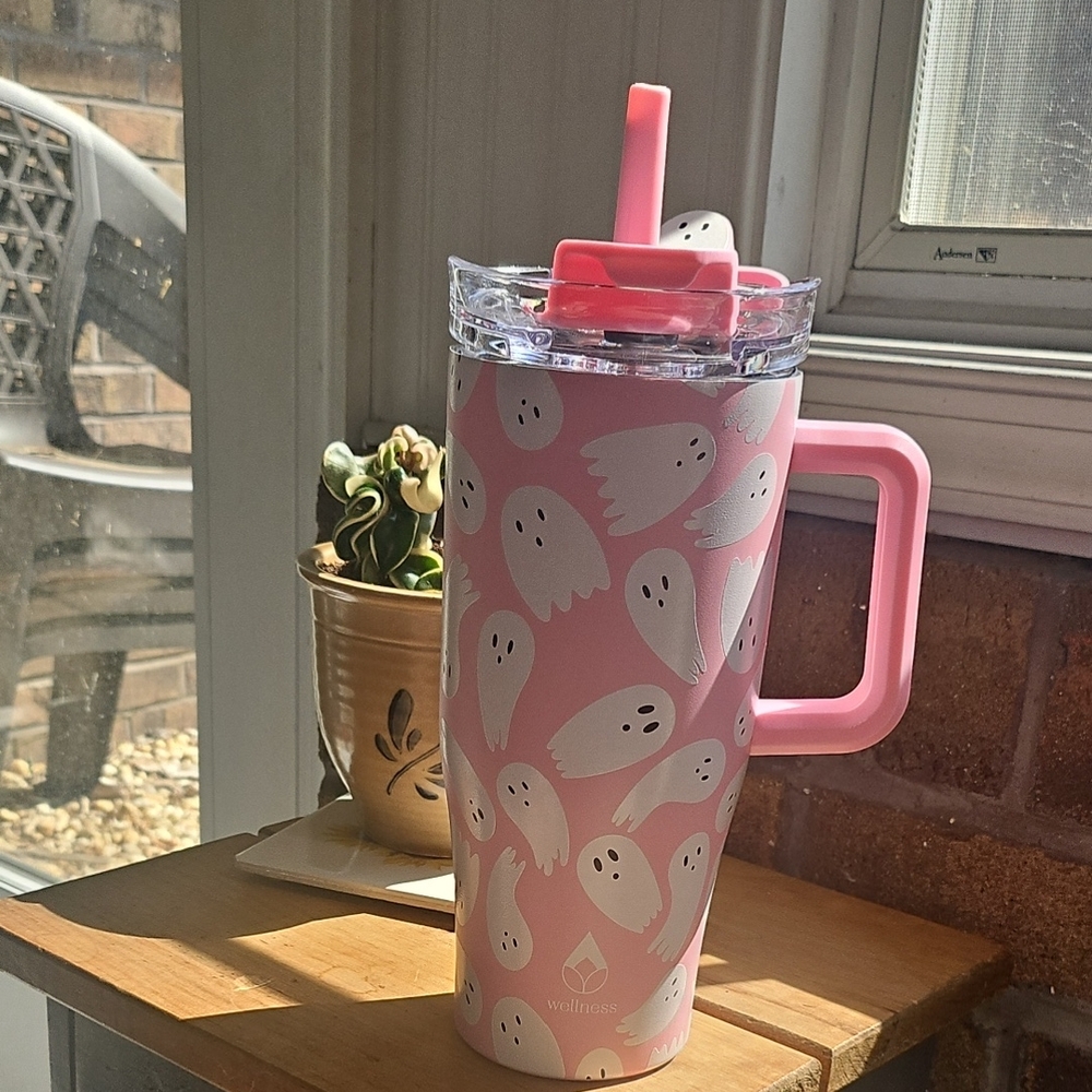 Wellness Pink Ghost Pattern Tumbler